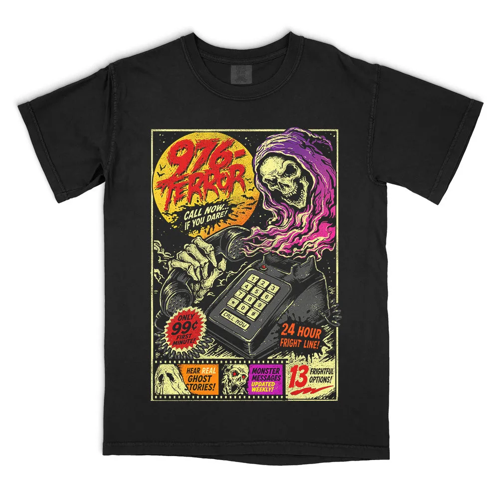 976-TERROR T-Shirt back print and graphic details | Terrifier Merch