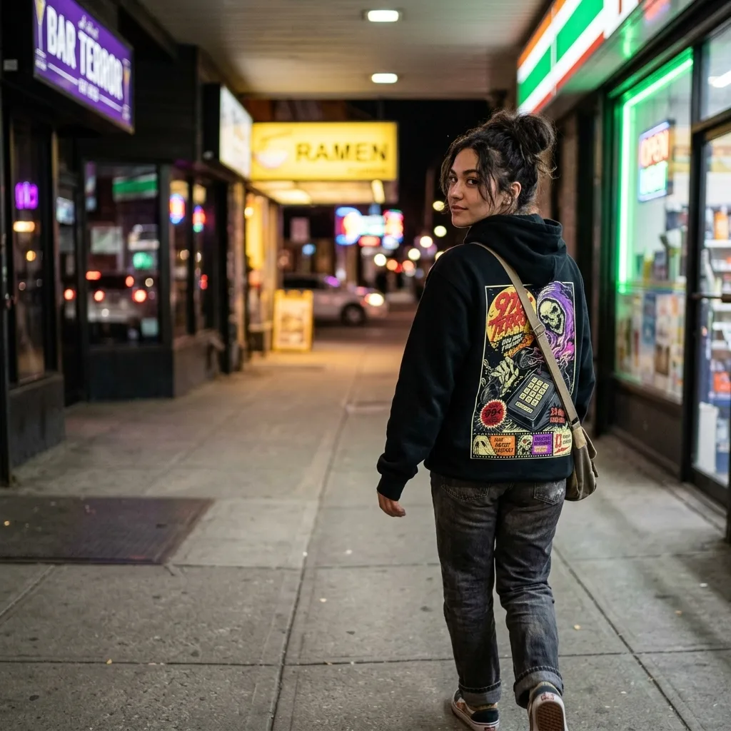 976-TERROR Pullover Hoodie worn by model front streetwear fit | Terrifier Merch