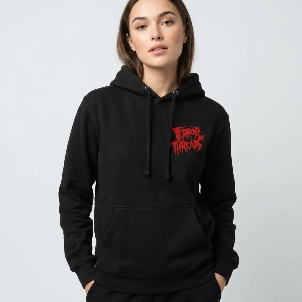 976-TERROR Pullover Hoodie back print and graphic details | Terrifier Merch