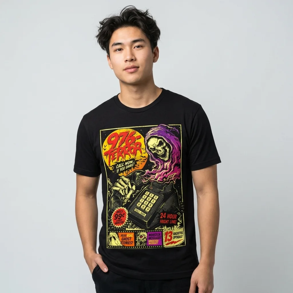 976-TERROR T-Shirt worn by model front streetwear fit | Terrifier Merch