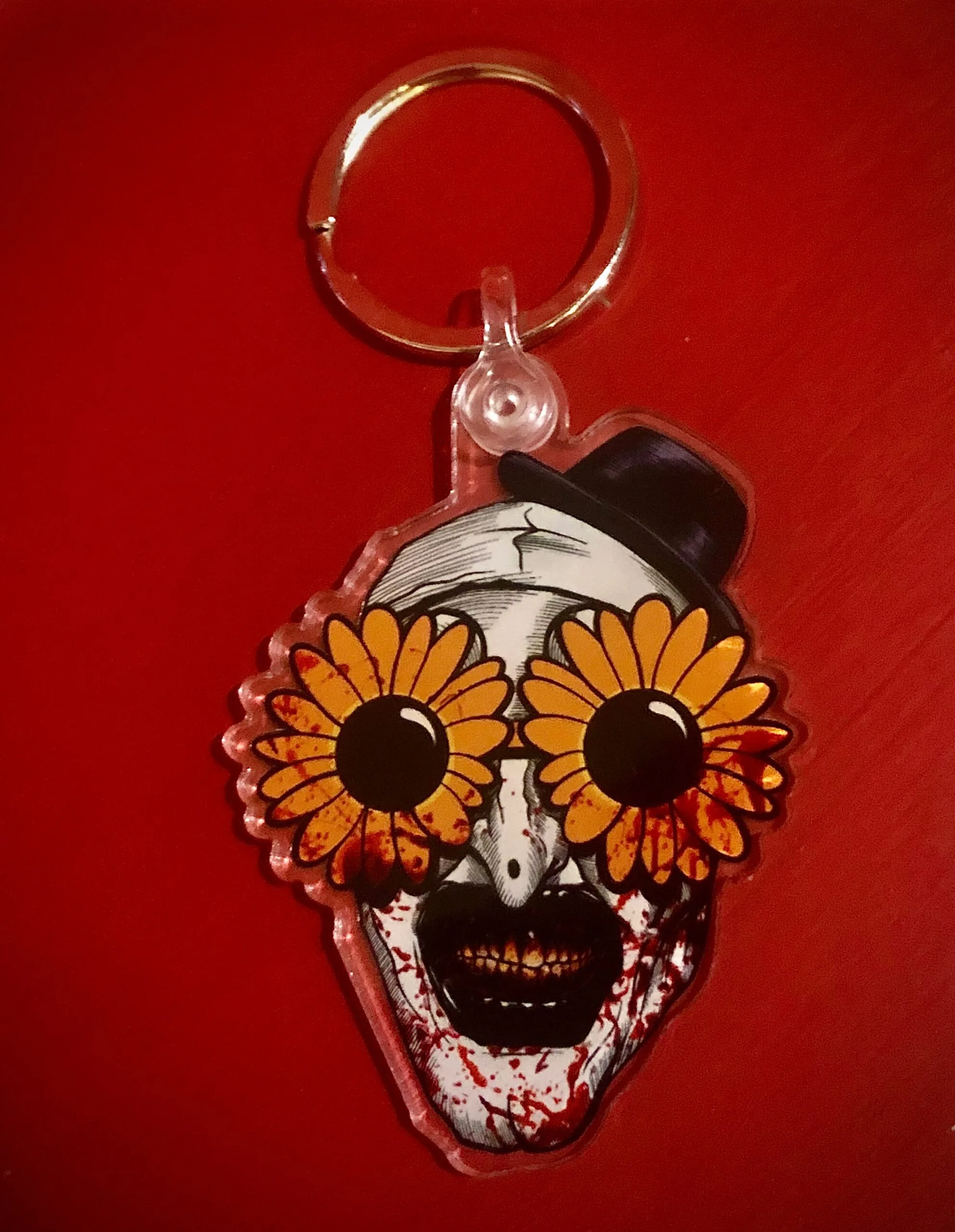 Art the Clown Sunglasses Keychain in die-cut acrylic with stainless steel ring - Official Terrifier Merch
