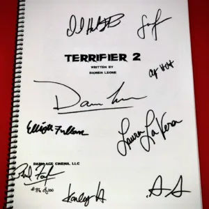 Official Signed Terrifier 2 Script - Signed by Cast, Director and Producers Very Limited Supply - signed terrifier 2 script | Terrifier Merch