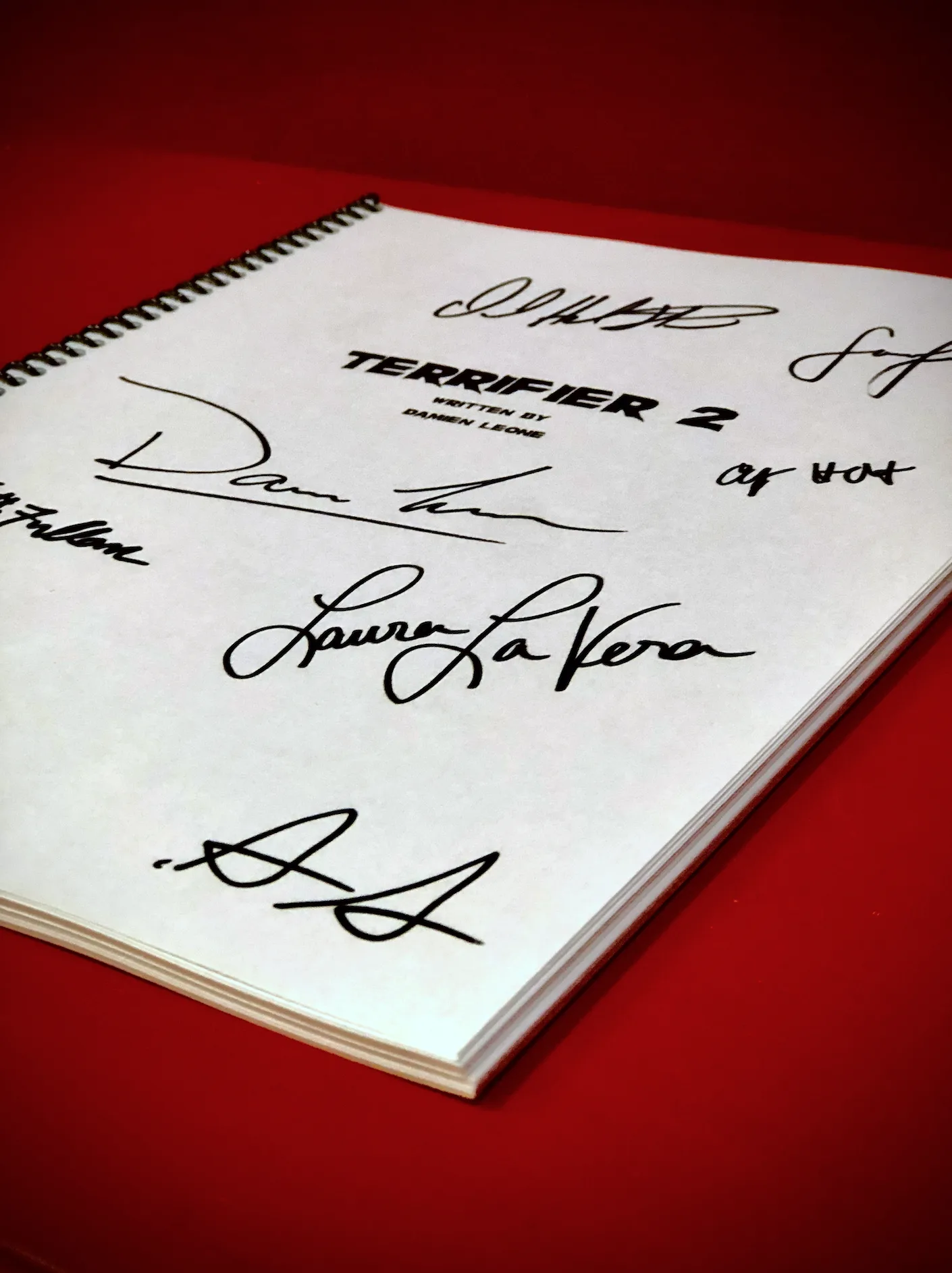 Official Signed Terrifier 2 Script - Signed by Cast, Director and Producers Very Limited Supply back print and graphic details | Terrifier Merch