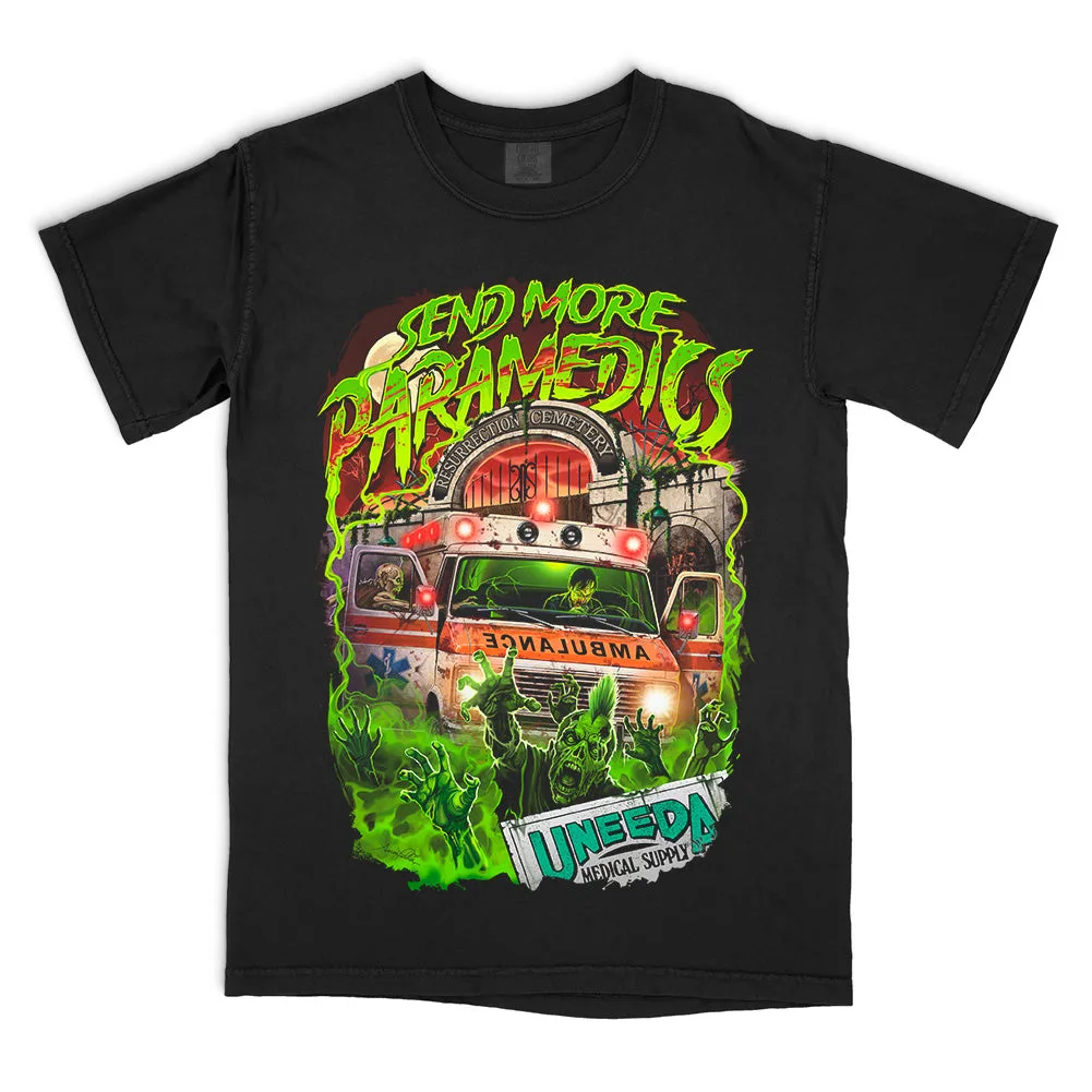 Return Of The Living Dead Send More Paramedics T-Shirt back print and graphic details | Terrifier Merch