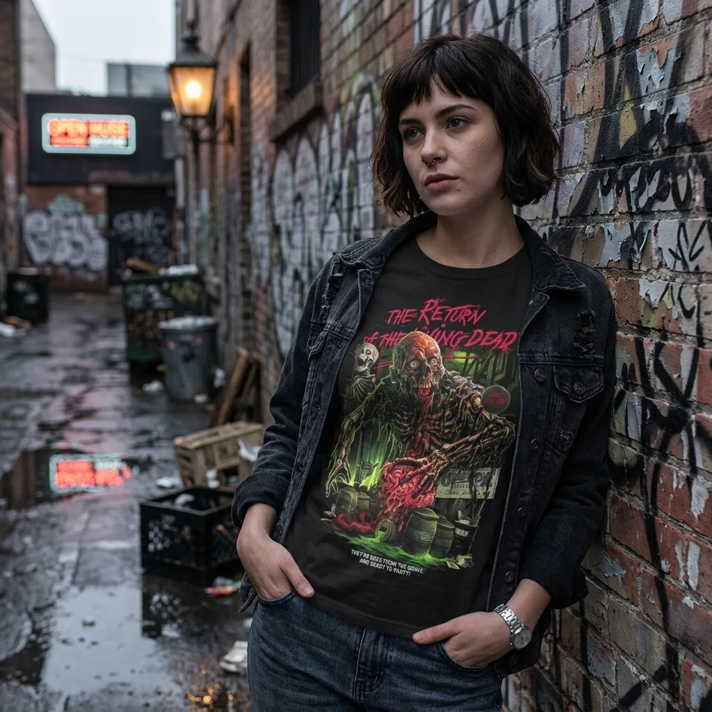 Return Of The Living Dead Brain Damage T-Shirt horror lifestyle apparel shot | Terrifier Merch