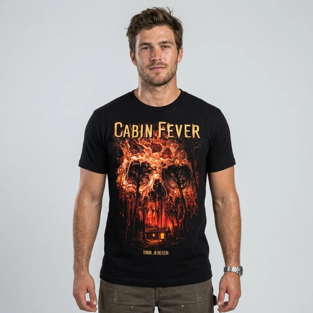 Cabin Fever Infected T-Shirt worn by model front streetwear fit | Terrifier Merch