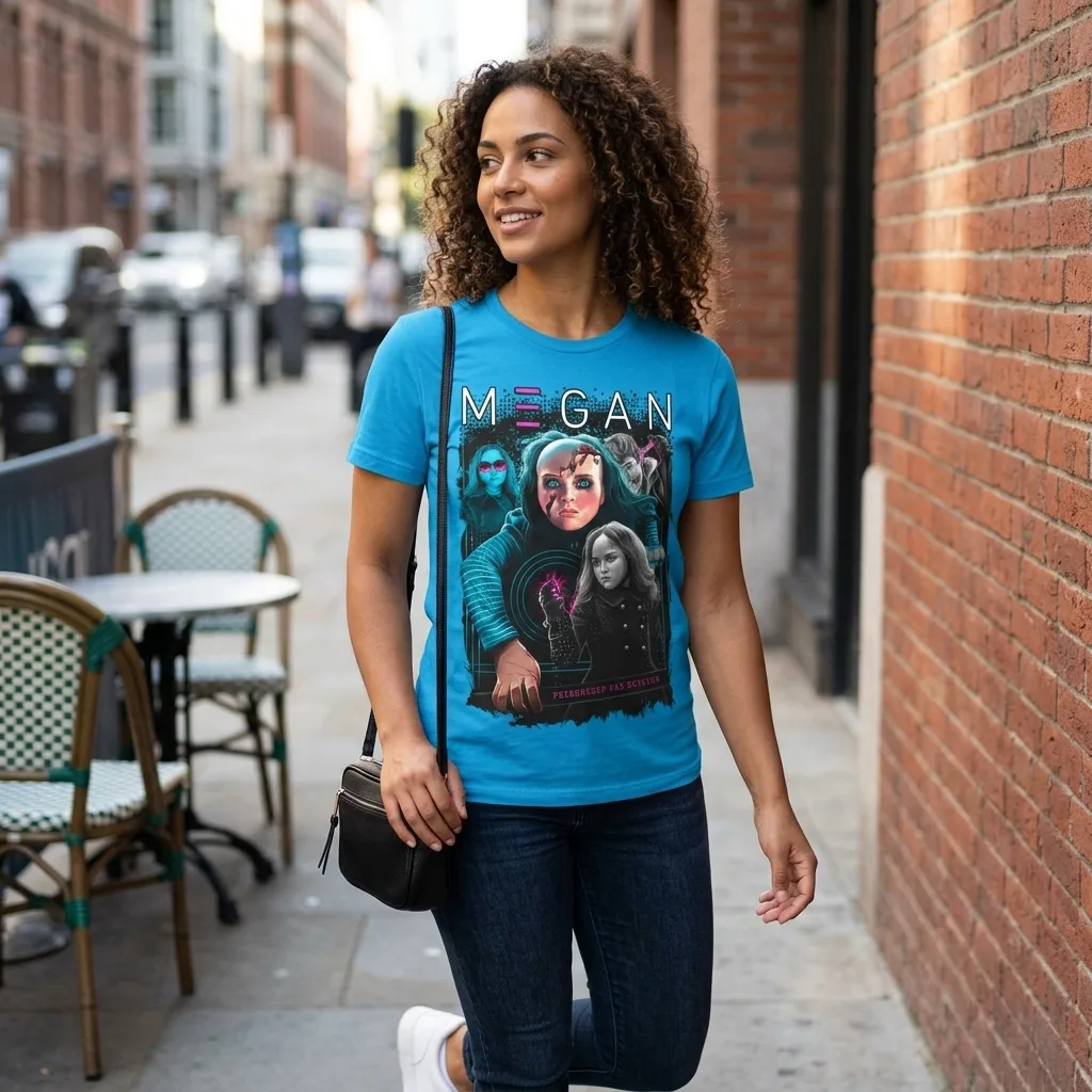 M3GAN Friendship Has Evolved T-Shirt horror lifestyle apparel shot | Terrifier Merch