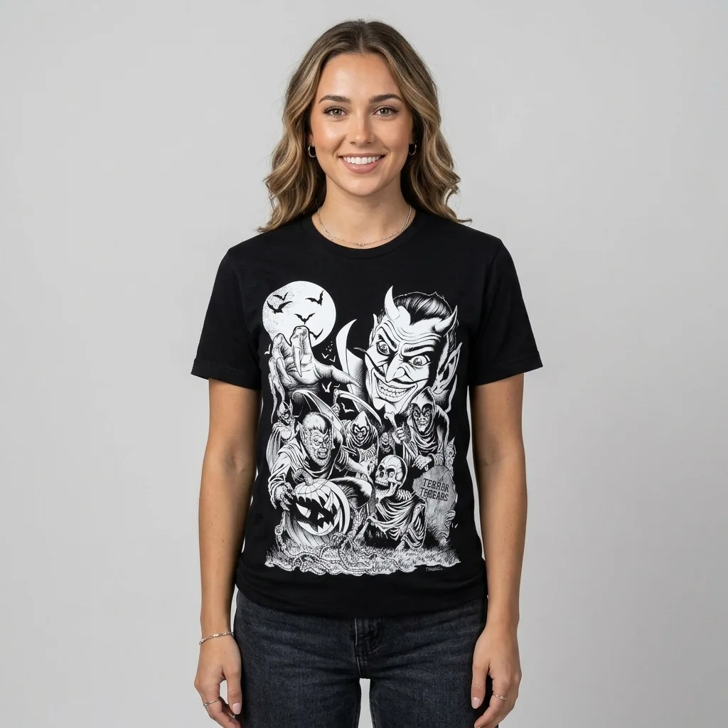 Monster Party T-Shirt worn by model front streetwear fit | Terrifier Merch
