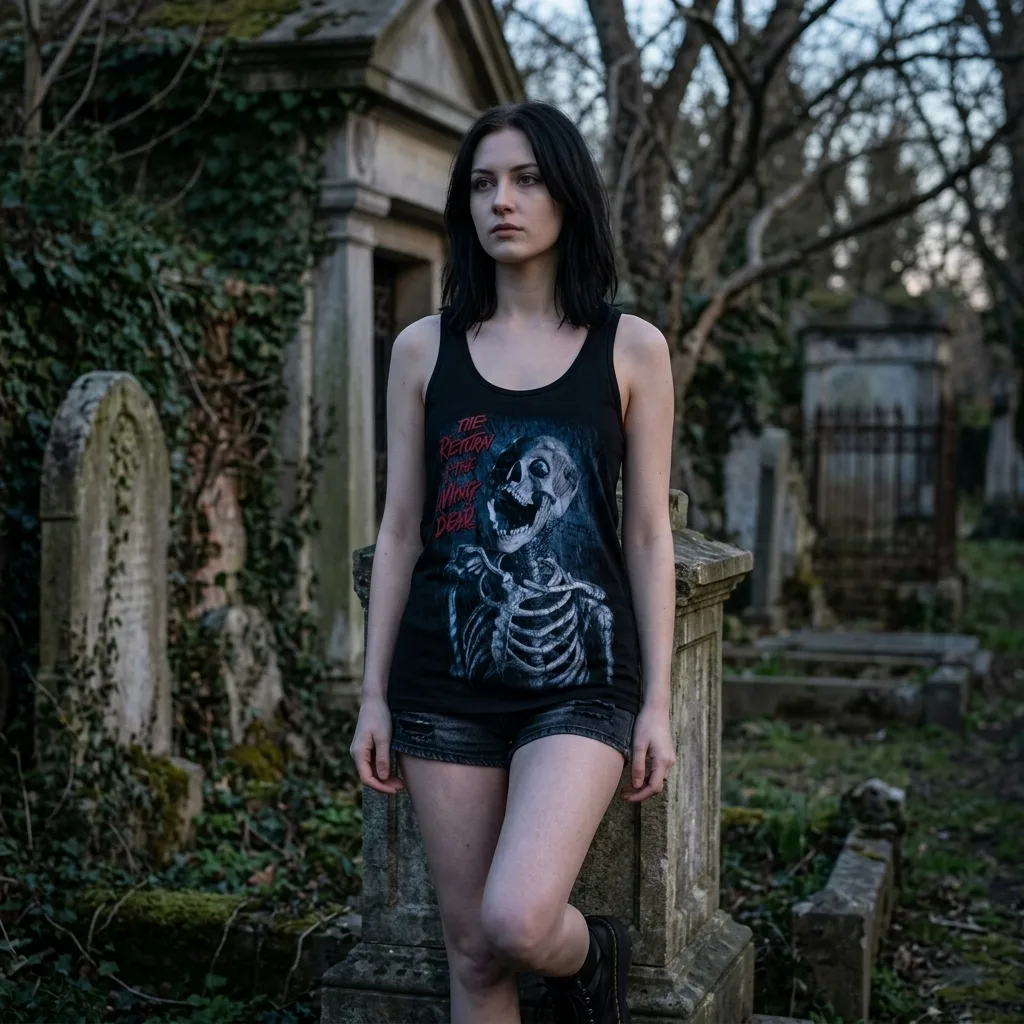 Return Of The Living Dead Party Boy Tank Top worn by model front streetwear fit | Terrifier Merch