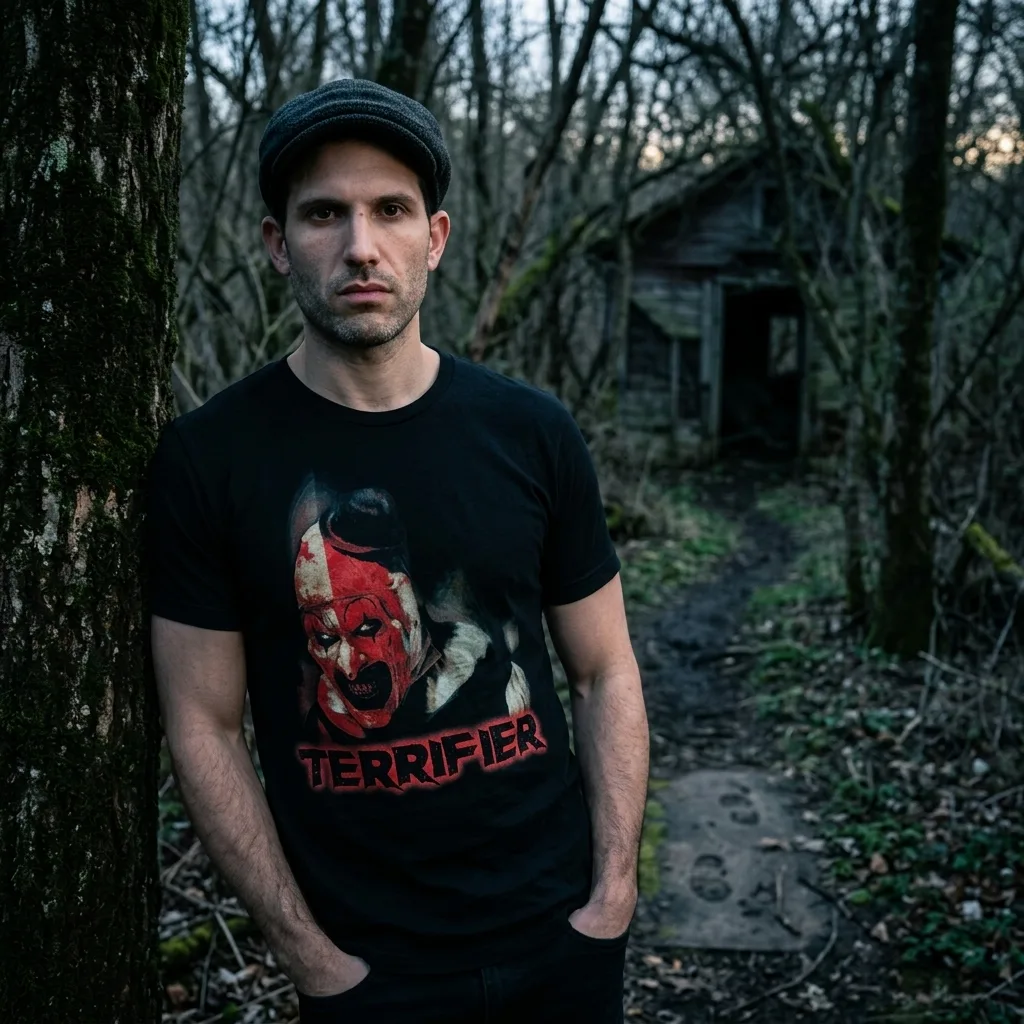Signed Terrifier Comic Book 1 of 3 (1st Edition) worn by model front streetwear fit | Terrifier Merch