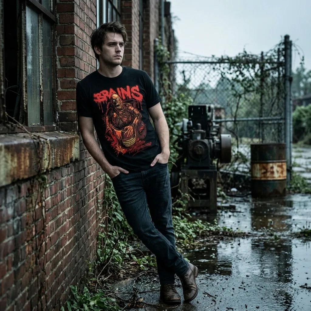 Return Of The Living Dead Tarman T-Shirt worn by model front streetwear fit | Terrifier Merch